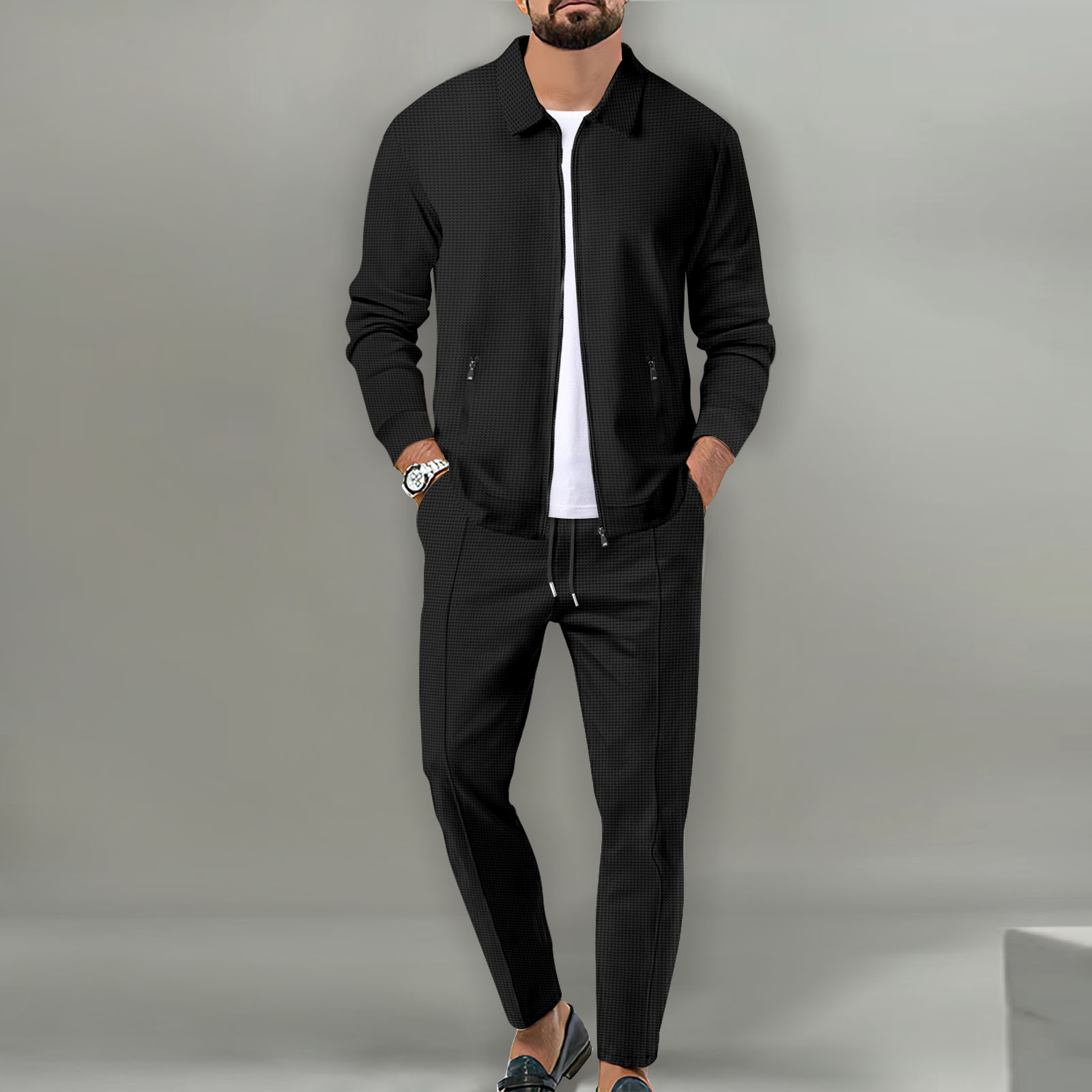 Knitted Cardigan Men - Herbstjacken-Set für junge Männer, Waffelstruktur mit