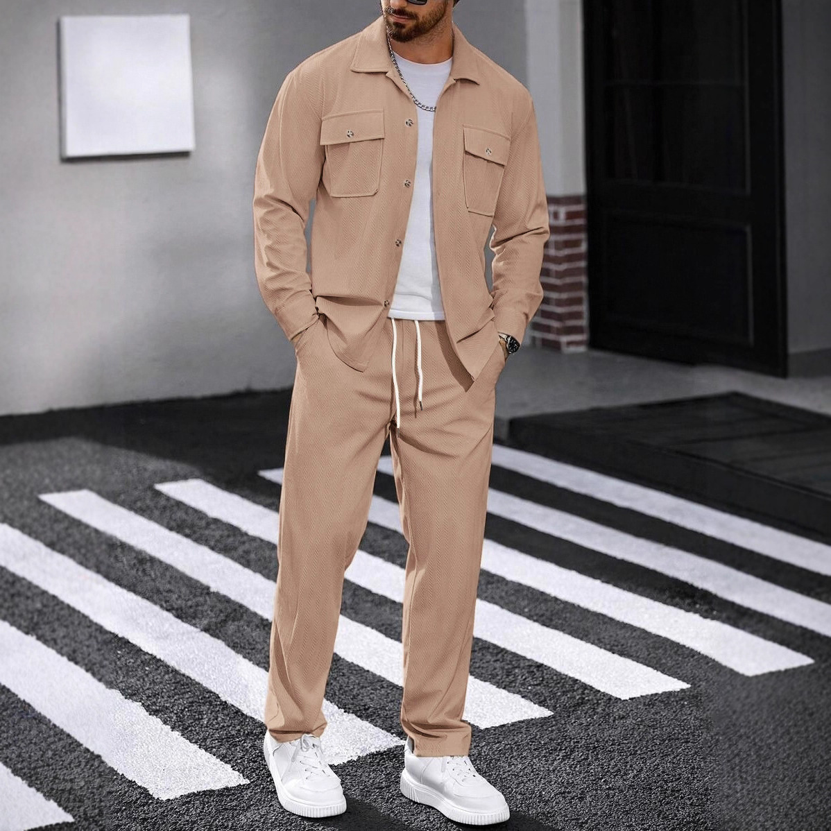 Knitted Cardigan Men - Neues Frühlings- und Herbst-Freizeit-Sportbekleidungs-Set mit Strickjacke