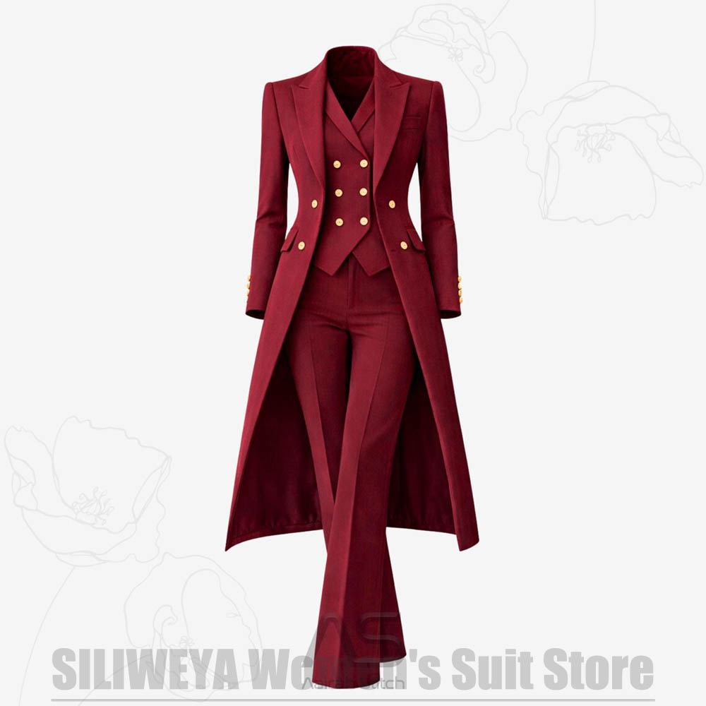 Formal Waistcoat Vest - Damenanzug 3-teilig Doppelreihiger Langer Mantel Weste