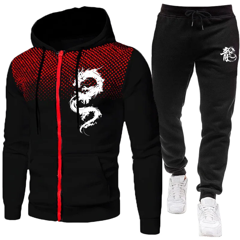 Men'S Winter Fashion - Herren Paris Drachenmuster Mode-Print-Set Zweiteiliges Set