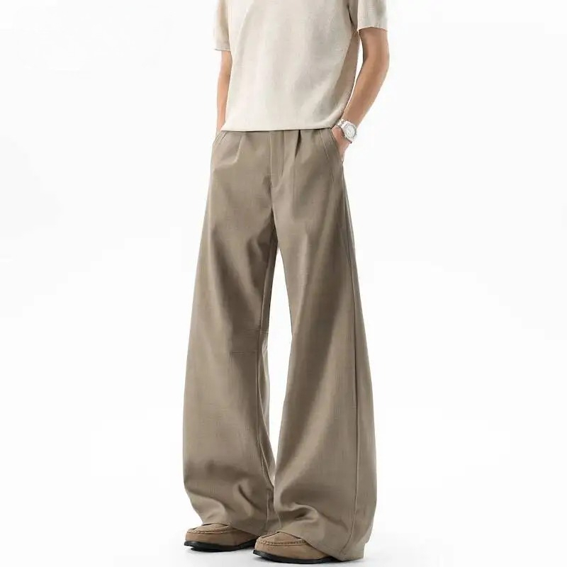 Men'S Fashion Khaki Pants - Khaki Vintage Plissierte Herrenanzughose Locker Geschnittene
