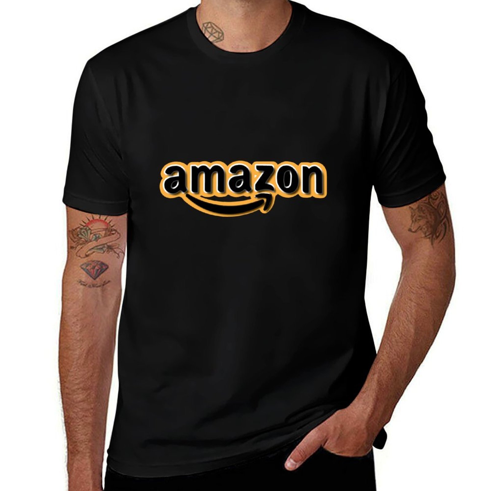 Amazon Men'S Fashion - Amazon-Logo-Design T-Shirt Mode Lässiges Kurzarm-T-Shirt