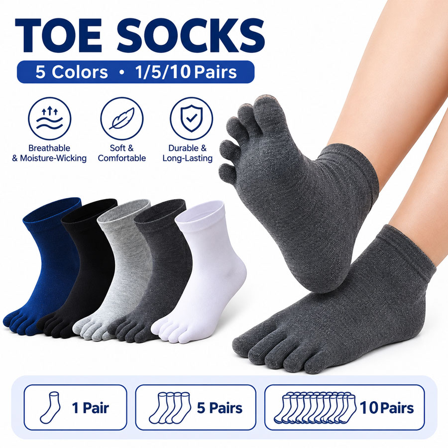 Socks Ankle Men - 1/5/12 Paar Unisex Baumwoll-Zehensocken, atmungsaktive Fünf-Finger-Sportsocken