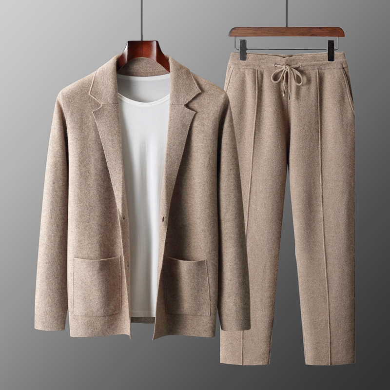 Knitted Cardigan Men - MVLYFLRT Herren Herbst-Winter-Set aus 100% Merinowolle,