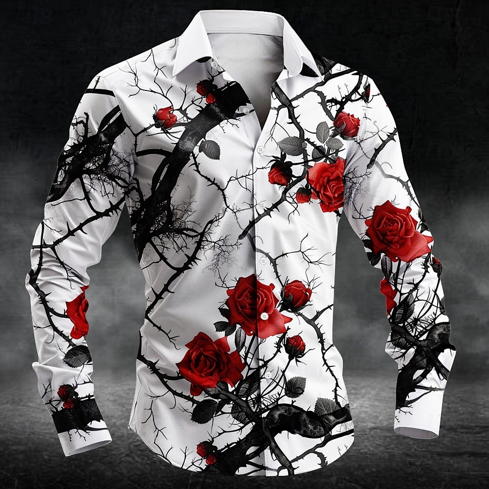 Mens Fashion Casual Outfits - Modisches Pflaumenblütenmuster 3D-Druck Herren Langarmhemden Kunsthemd