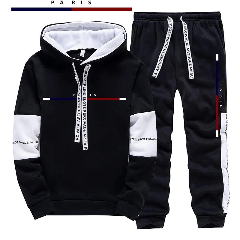 Mens Fashion Casual Outfits - Paris Fashion Bedrucktes Herren-Set/Hoodie/Hose Herbst Täglicher