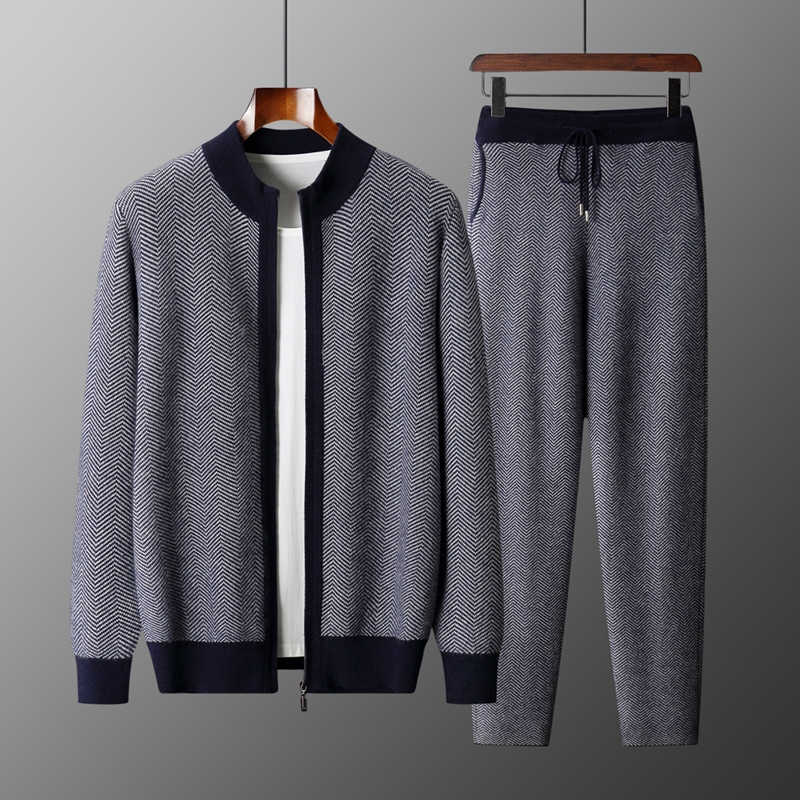 100% Merinowolle Jacquard-Set  – Knitted Cardigan Men Bewertung und Preis